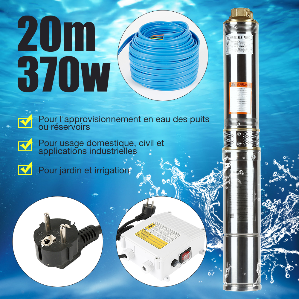 QUIIENCLEE Pompe De Puits Profond Submersible 370w 220V 240V 50Hz