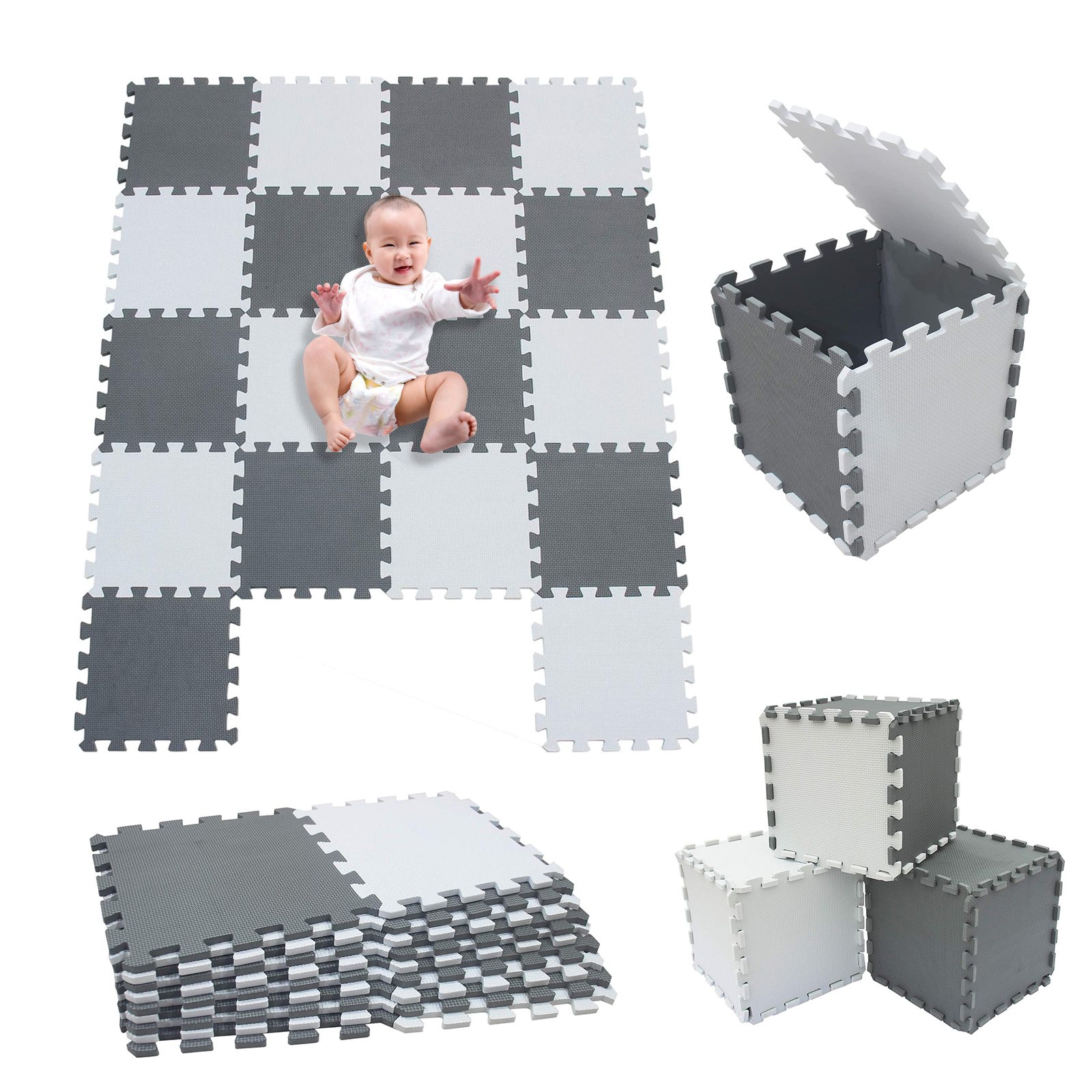 Tapis de jeu pour enfants ERROLVES 18 pièces Mousse EVA Blanc