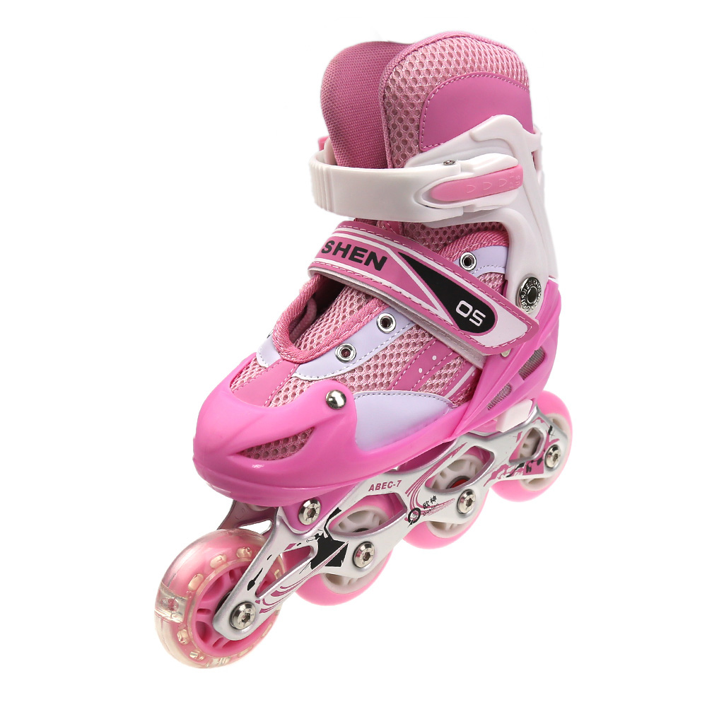 Patins à Roulettes Réglables Pour Enfants Et Ados - Taille S/M/L, Triple Protection, Rose Sakura