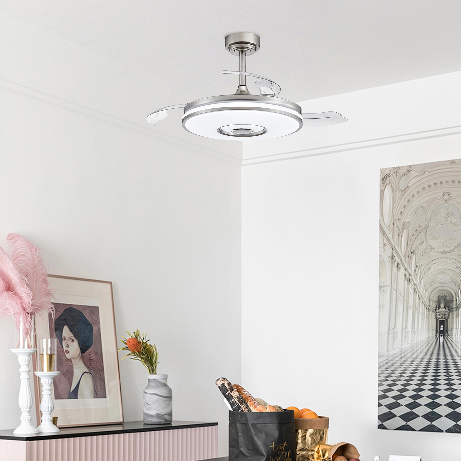 Ventilateur Plafond Avec Lumière En Rotin Tressé - 40cm Diamètre, Télécommande, 6 Vitesses | Silencieux Pour Chambre & Salon